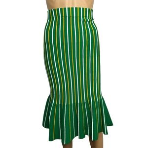 Eva Mendes Knit Sweater Pencil Skirt XL Multicolor Striped Ruffle Hem Bodycon